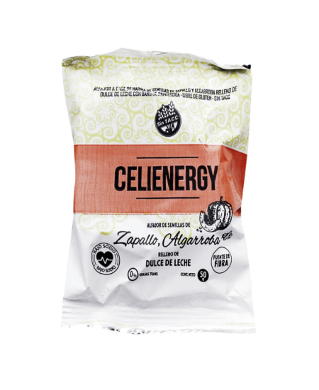 Alfajor de Semillas de Zapallo y Algarroba relleno de dulce de leche Celienergy