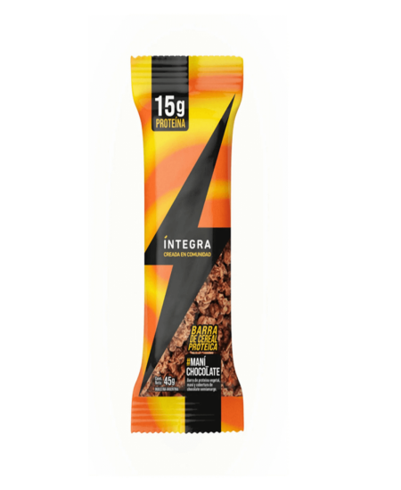 Barra de cereal proteica INTEGRA, maní y chocolate